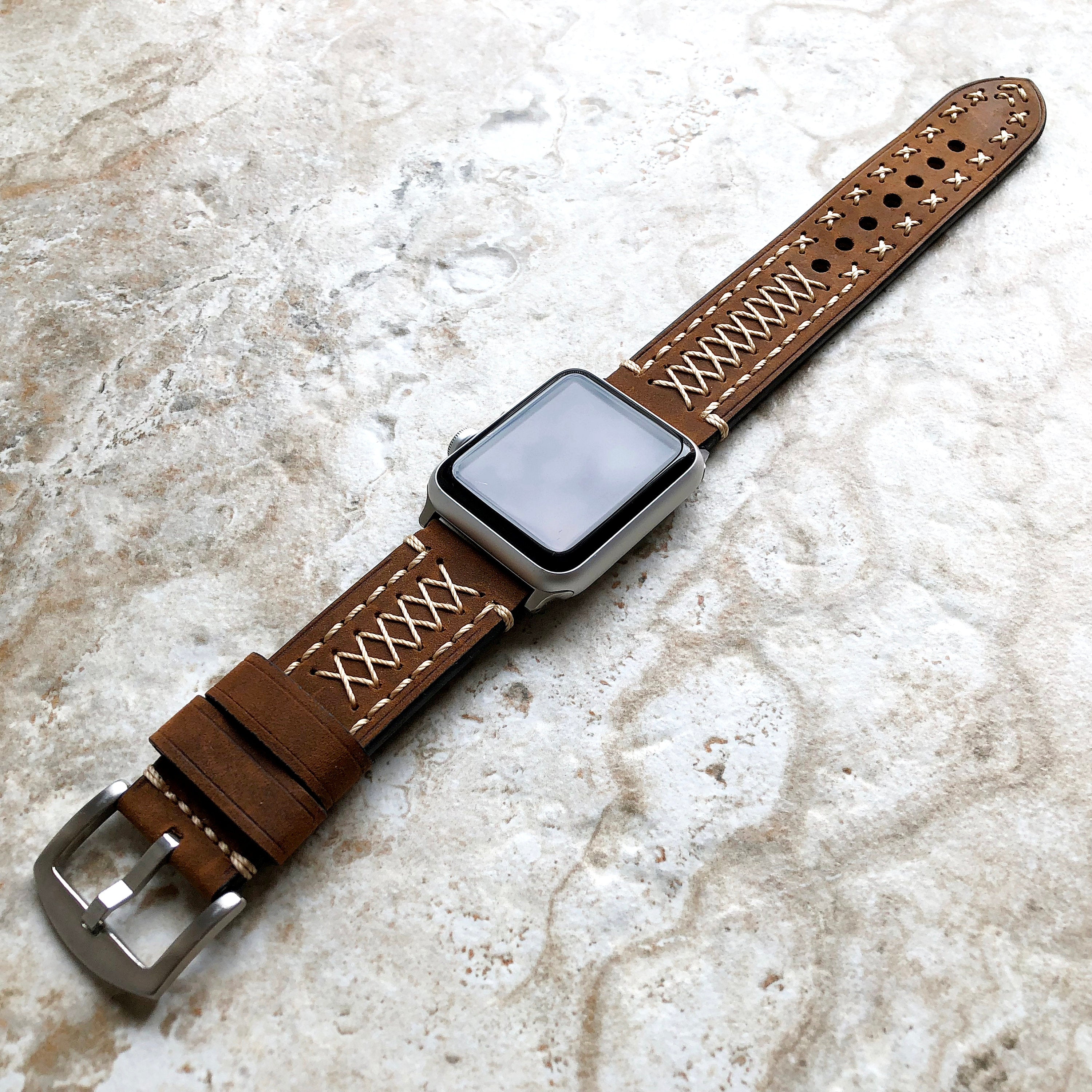 Apple Brown Three Layers Band for iWatch Ultra 2 49mm and 9 8 Series 41mm 45mm Case Edition Genuine Leather Strap Bracelet Hand Stitched